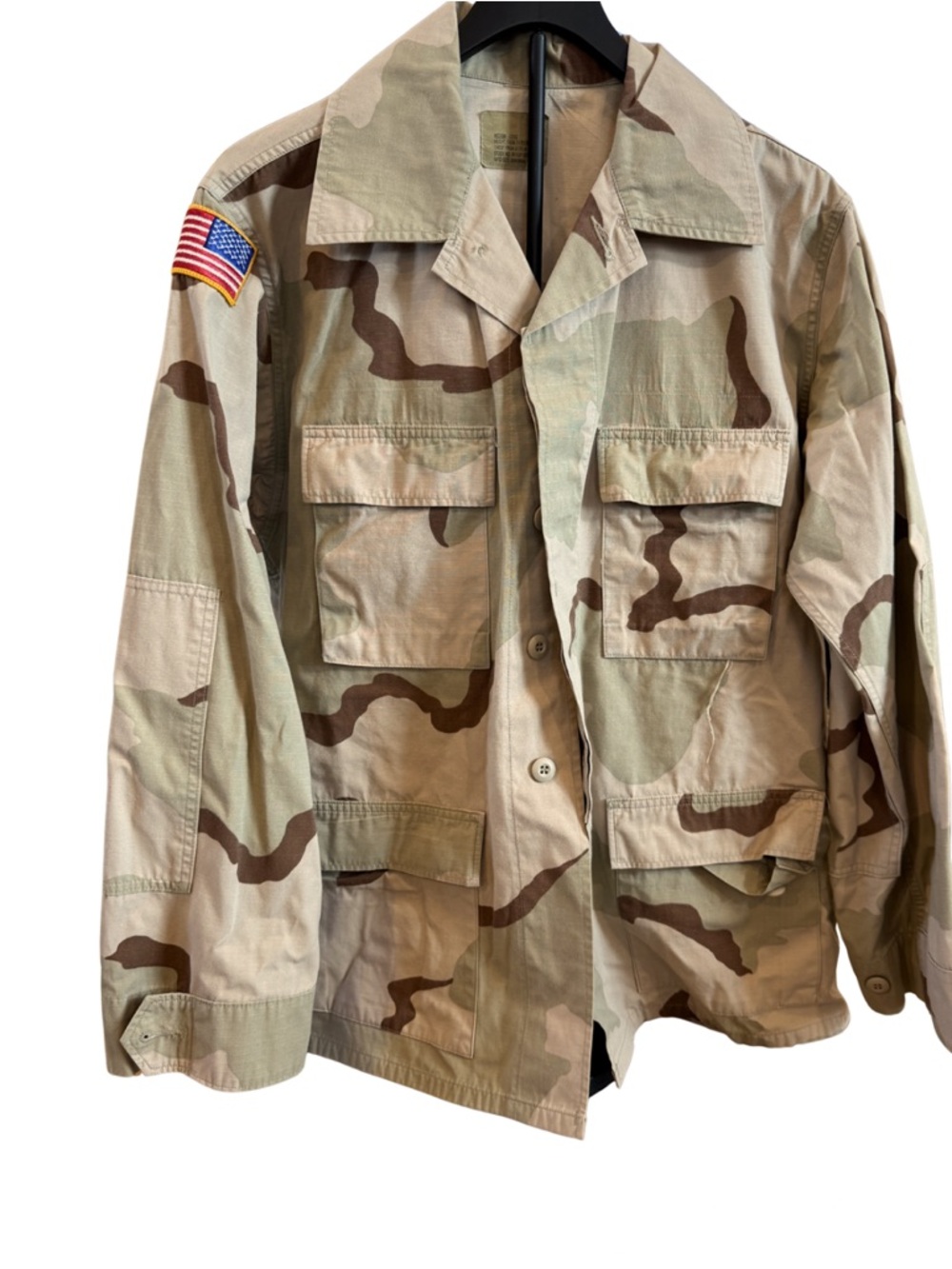 Vintage Desert Camo Field Jacket with US Flag Patch - medium long